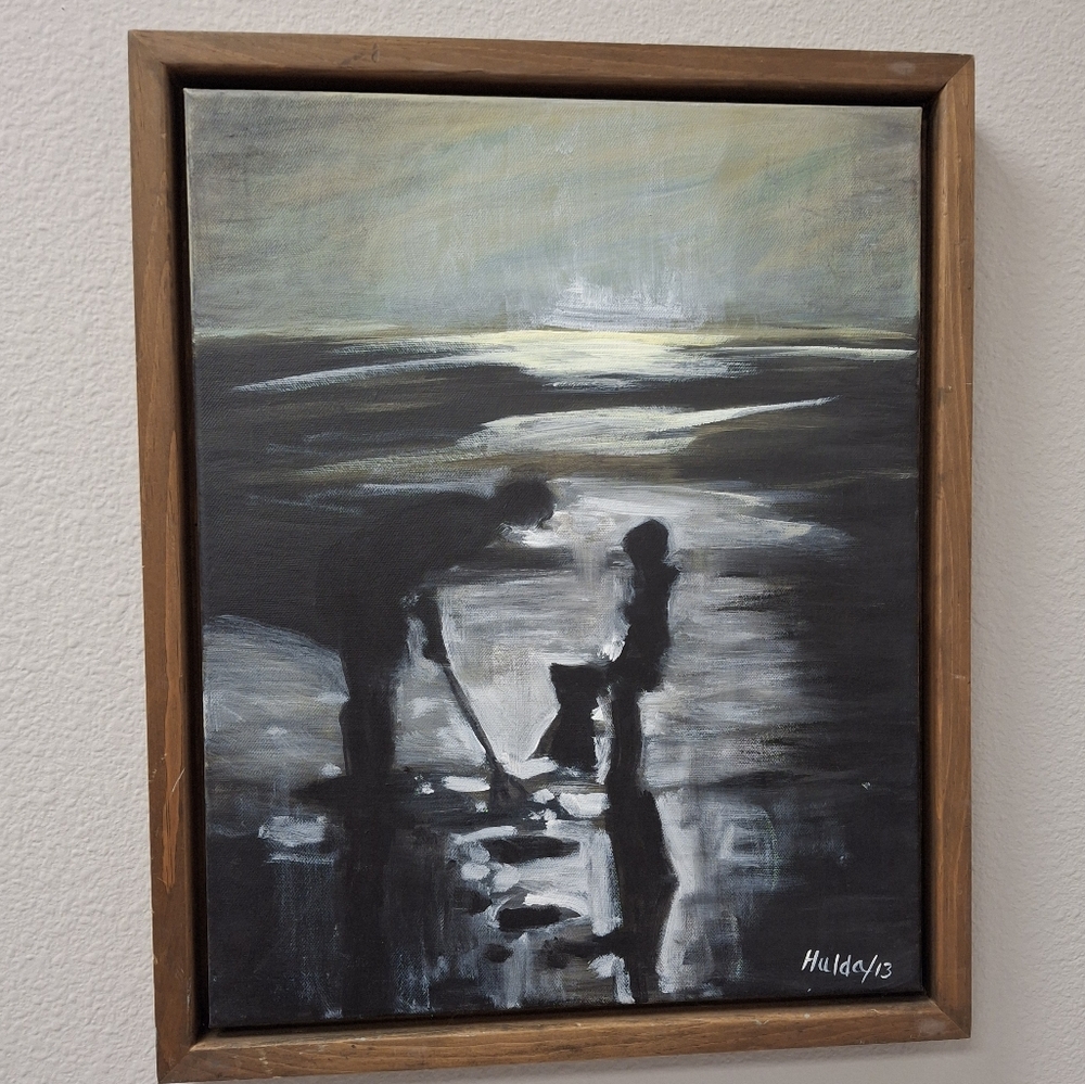 Twilight Coast Impressionistic Painting on Canvas Framed 18" wide x 22"tall
